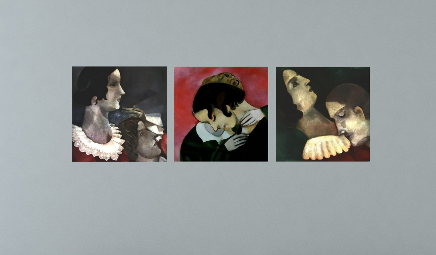 Z Collection - Chagall Crimson Embrace Kissing Wall in Canvas